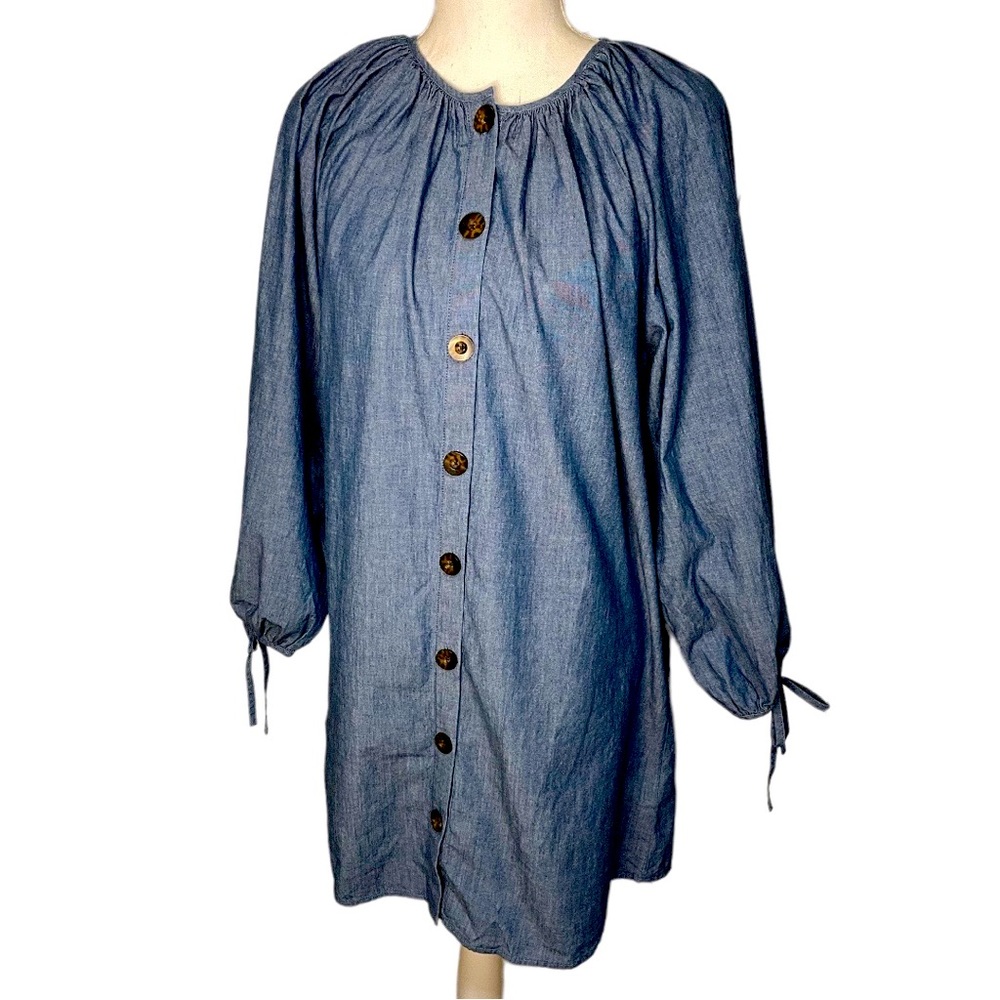 J. Crew NWT Tie Sleeve Button Front 100% Cotton Chambray Shirt Dress Cover Up - Picture 3 of 14